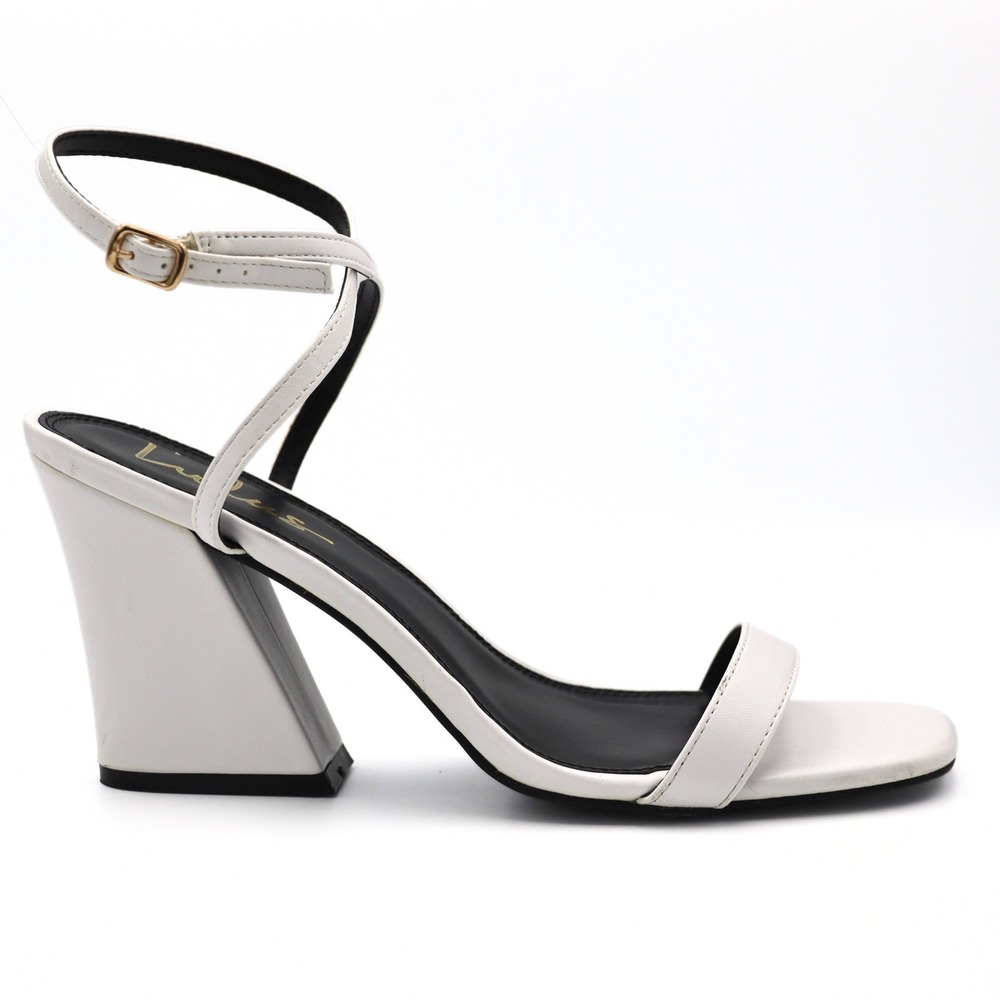 Lulus Block Heel Sandals Womens 10 White Square Toe Ankle Strap Wedding Party - Picture 5 of 12